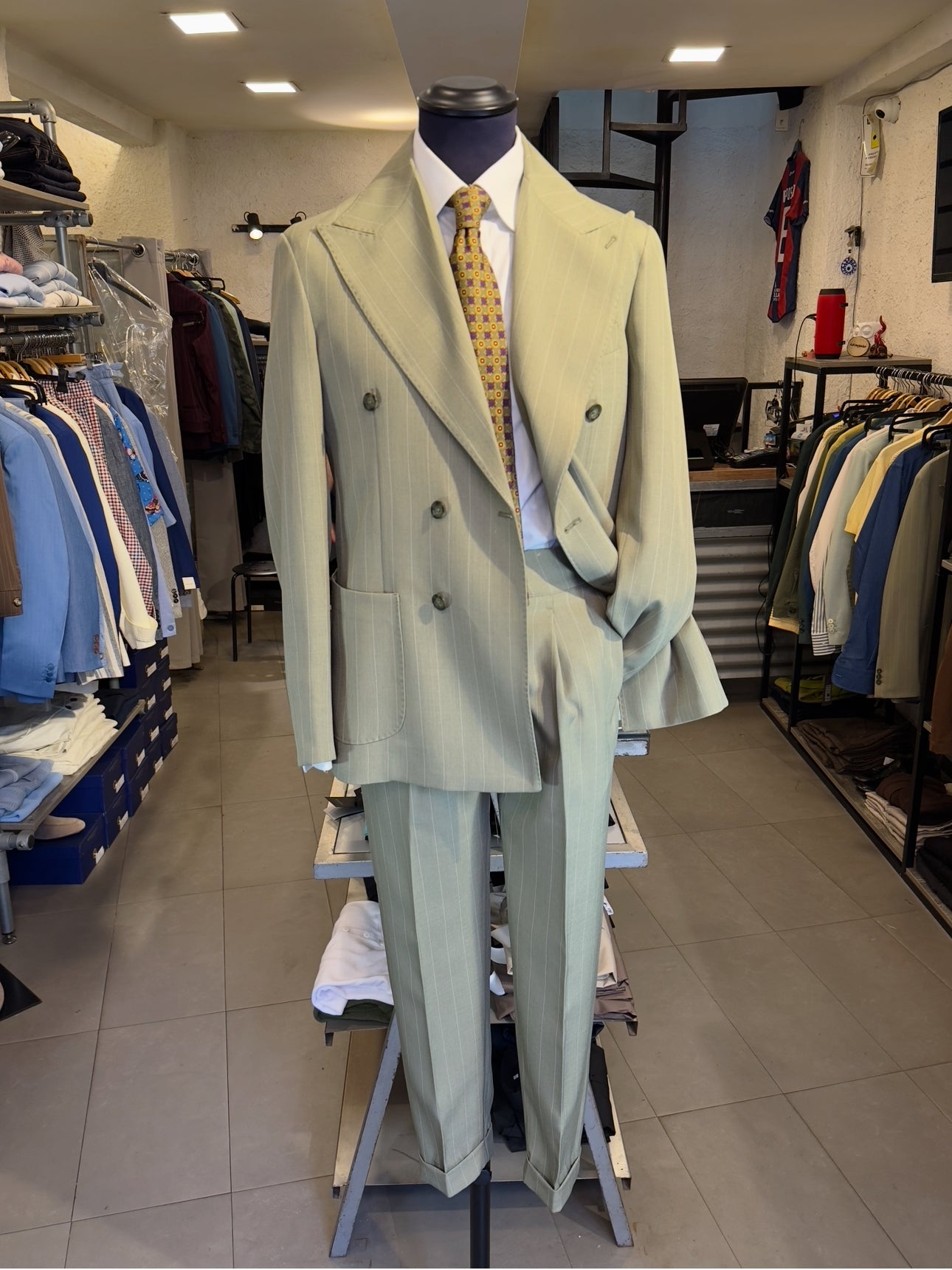 Abito Doppiopetto Gessato Verde