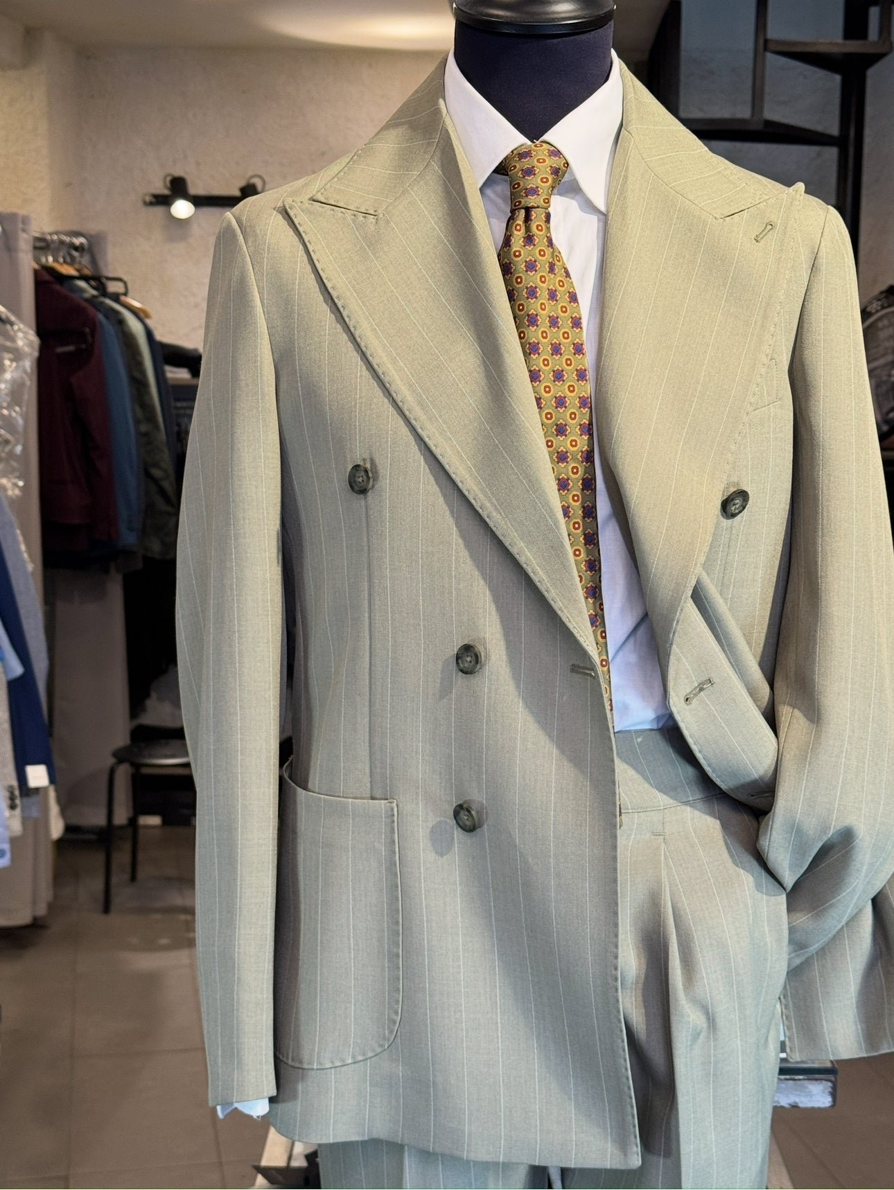 Abito Doppiopetto Gessato Verde