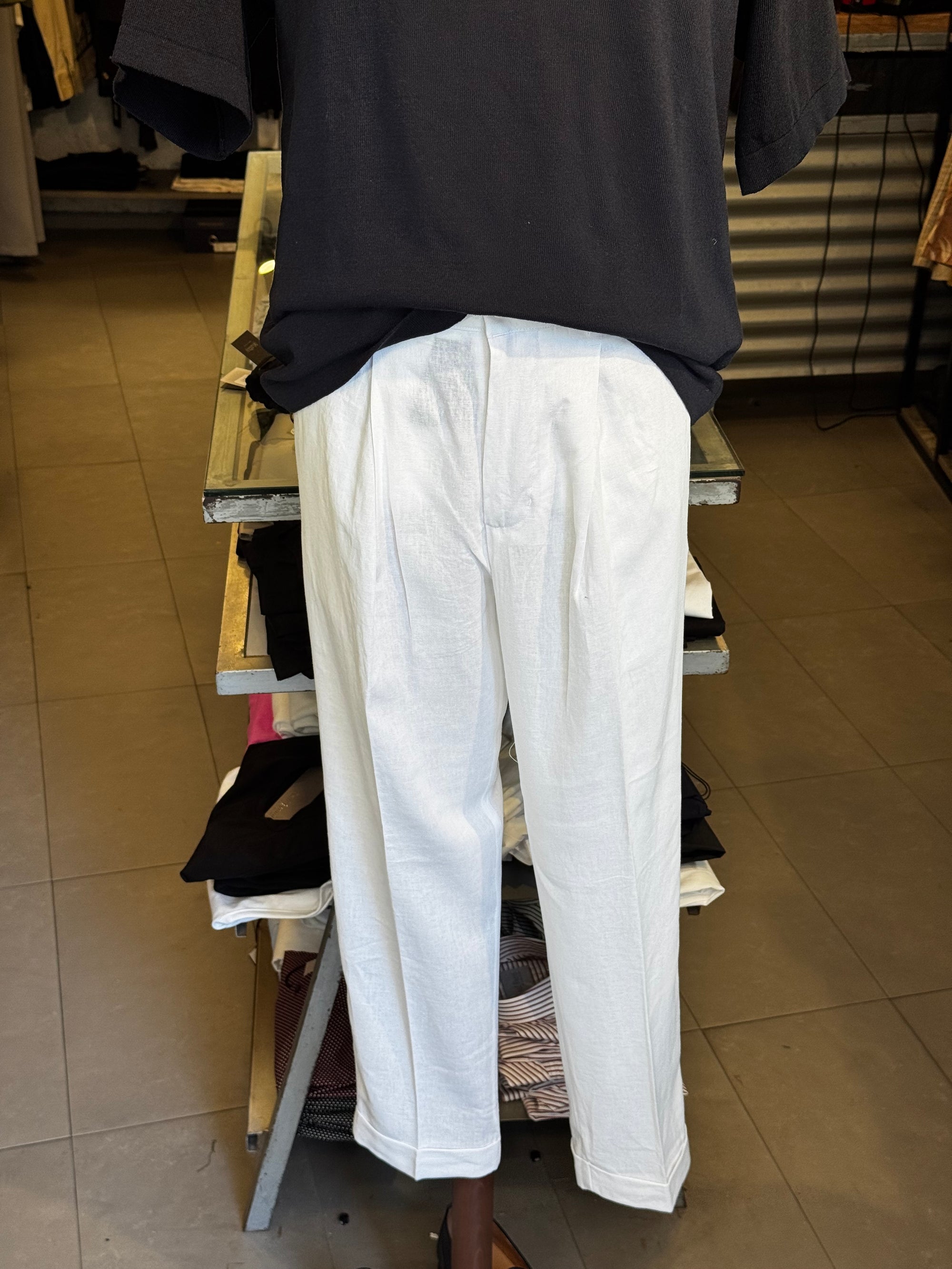 Pantalone In Lino Bianco
